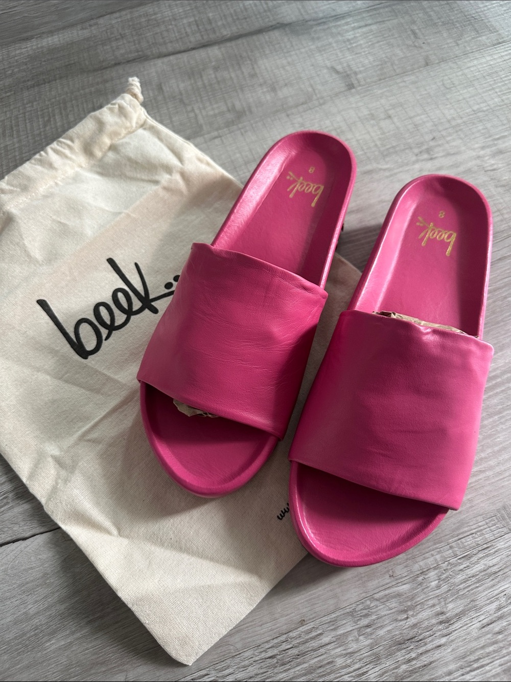 Beek Hot Pink Leather Slide Sandals